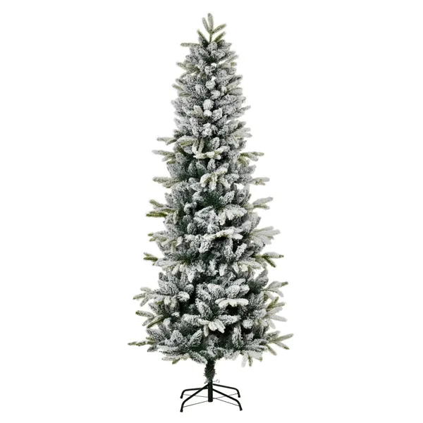 Árvore de Natal Ø95x210cm Neve Artificial com 784 Pontas de Ramos Ignífugos e Suporte de Aço Decoração de Natal para Interiores Verde e Branco