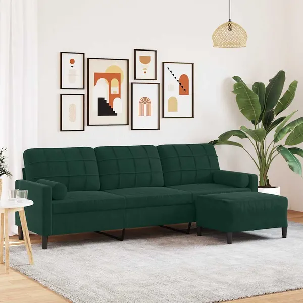 Sofá de 3 lugares com apoio de pés 210 cm veludo verde-escuro
