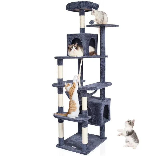 Árvore gato interior 72" 2 refúgios sisal cinzento