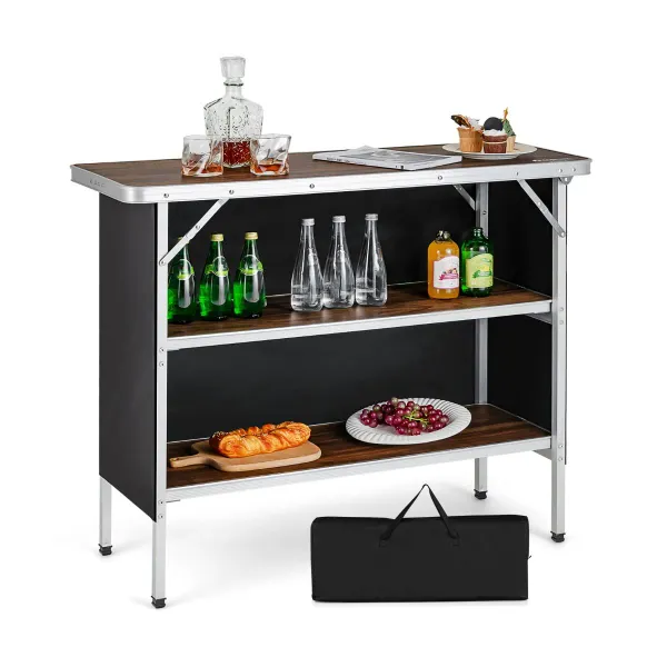Tavolo da Campeggio Pieghevole 2 Ripiani Alluminio 110x38x88cm con Borsa
