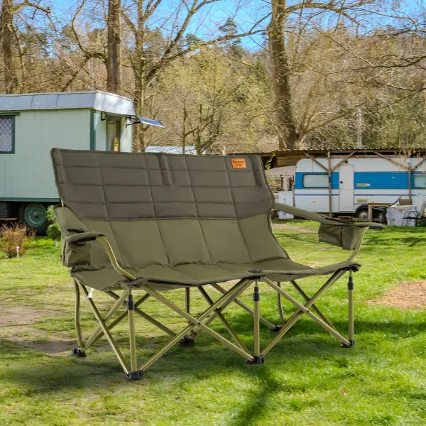 Sedia da Campeggio Sovradimensionata per 2 Persone Divano da Picnic Pieghevole con Braccioli e Portabicchieri
