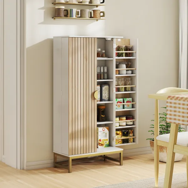 Armário de Cozinha Armário Despensa de Cozinha com 2 Portas e 12 Compartimentos Design Moderno com 5 Prateleiras Ajustáveis Base de Aço 58x29x119,5 cm Branco