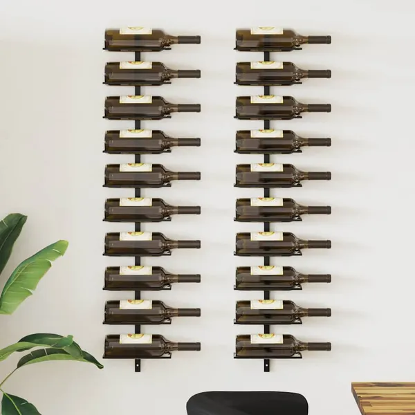 Garrafeiras de parede para 20 garrafas 2 pcs metal preto