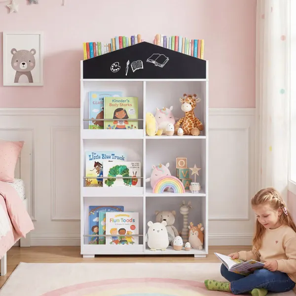 Estante Infantil em Forma de Casa com Pizarra e Kit Antivuelco Branco