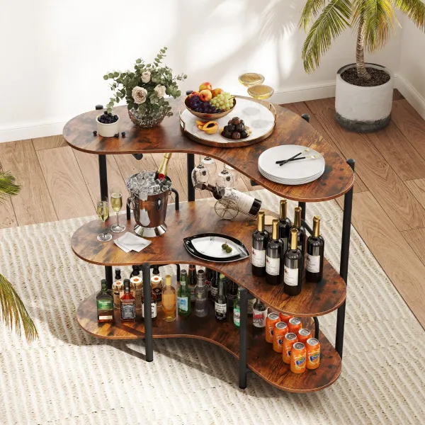 Mesa de Bar con Soportes para Copas y Estantes - Barra Industrial con Marco Metálico 120x66x102 cm