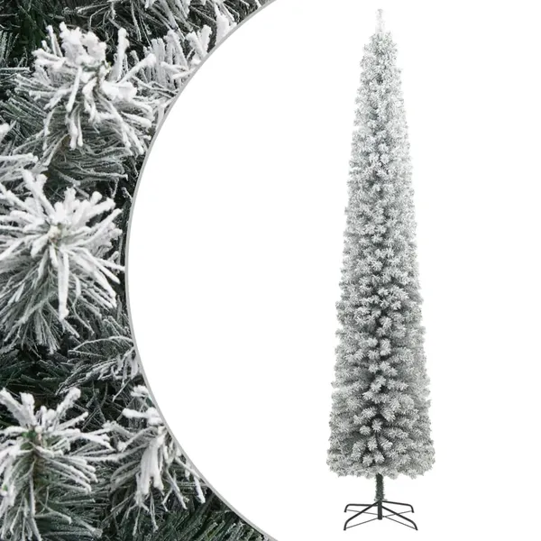 Árvore de Natal fina c/ suporte e flocos de neve 270 cm PVC
