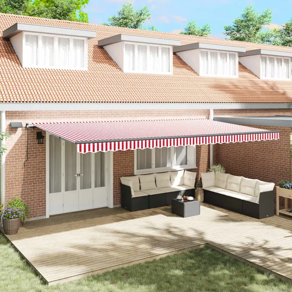 Toldo Retrátil Manual Vermelho e branco 600 ×350 cm tecido