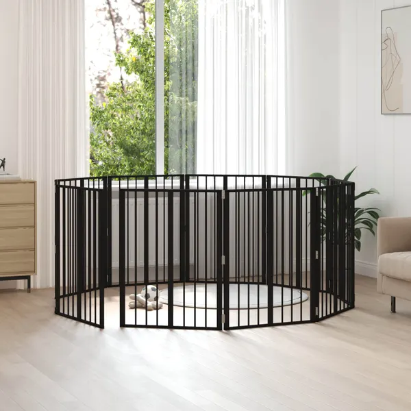 Portão para Cachorros 10 pcs Preto 60 x 80 cm Aço Galvanizado