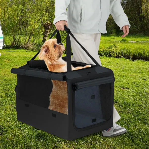 Sac de Transport Pliable pour Animaux avec 2 Ouvertures et Fenêtre Filet Noir