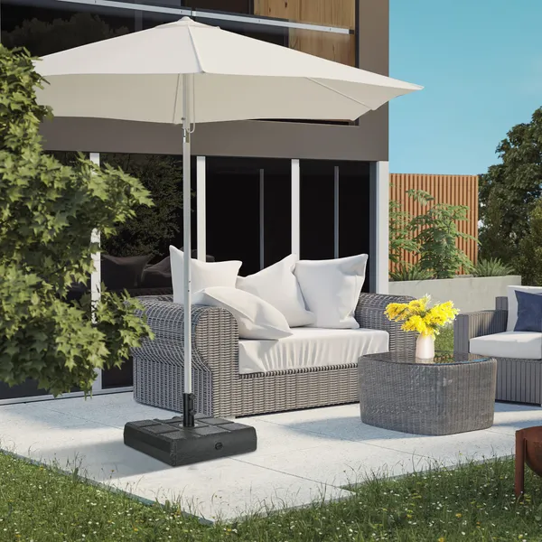 Base para Chapéu de Sol Retangular Suporte para Sombrinha Rellenável com Água 30 kg e Areia 40 kg para Poste de Ø38/48 mm para Jardim Terraço 49x49x36,5 cm Preto