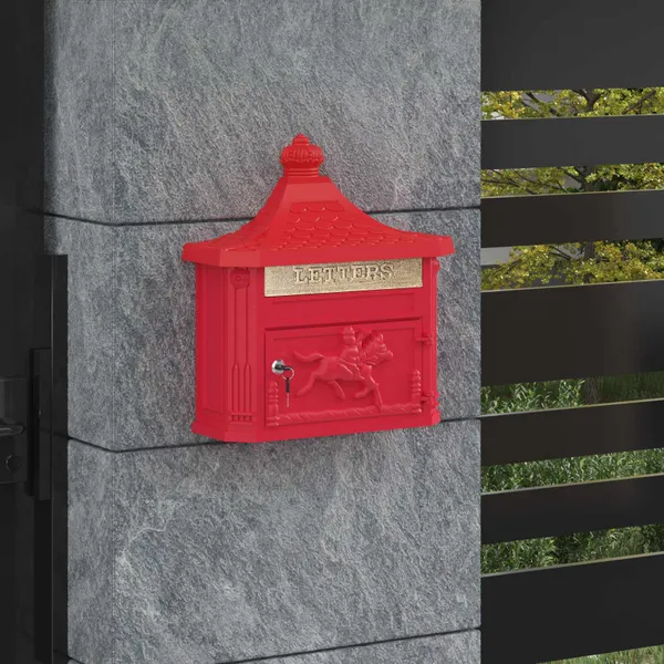 Caixa de Correio Montada na Parede Vermelho 40,5 x 16 x 45 cm