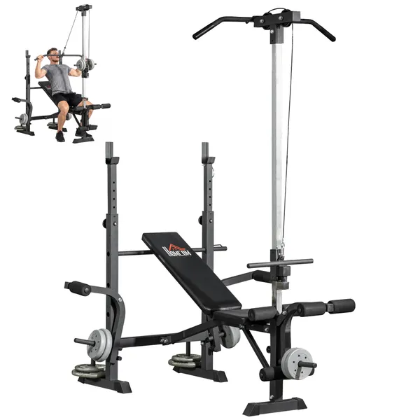 Banco de Pesos Multi Funcional Banco de Musculação Ajustável em 6 Posições para Treinamento de Corpo Inteiro em Ginásio Casa Carga Máxima 150kg 180x134x200cm Prata e Preto