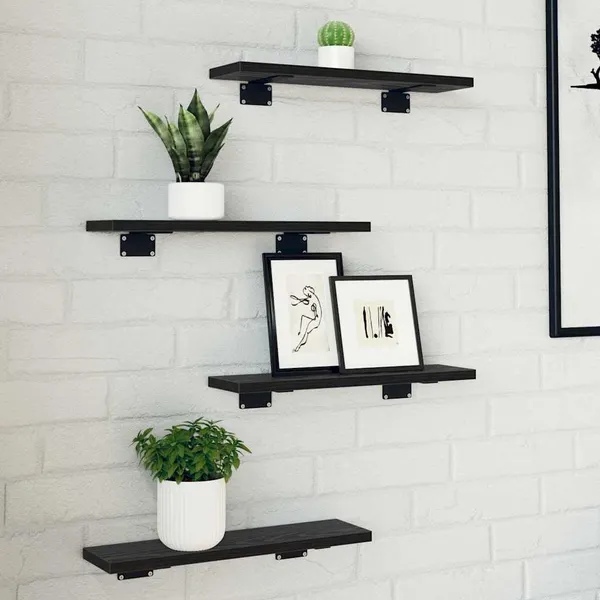 Estante de Prateleira 4 pcs Preto 40 x 10 x 1,5 cm