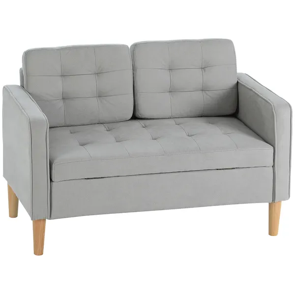 Sofá de 2 Lugares con Espacio de Almacenamiento Sofá Moderno en Veludo con Pés de Madeira Encosto Capitonê para Sala Habitación o Oficina 117x62x78 cm Cinzento Claro