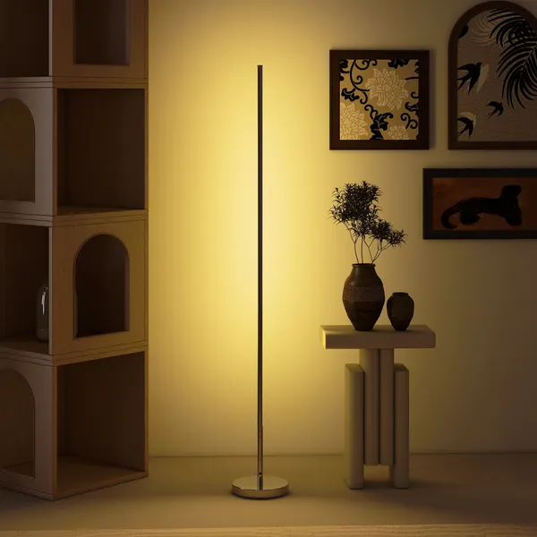 Candeeiro de Pé Moderno Candeeiro de Pé Sala de Estar com Brilho e Temperaturas de Cor Ajustáveis 3000K-6000K Controlo Remoto Temporizador para Quarto Escritório Decoração Ø20x150 cm Prata