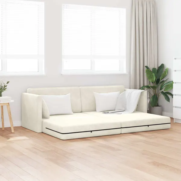 Sofá-cama de chão Creme 213 x 70 x 77 cm Veludo