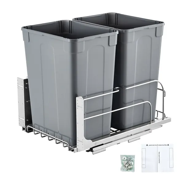 Caixote lixo duplo 35QT sob balcão armário cinzento