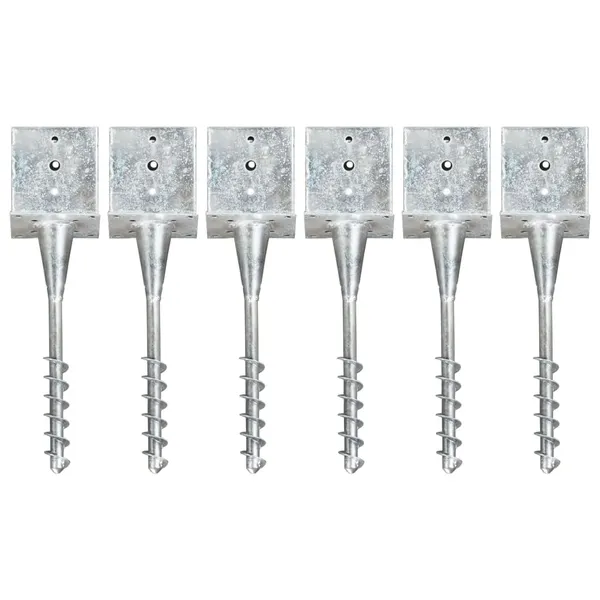 Estacas de enterrar 6 pcs 14x14x58 cm aço galvanizado prateado