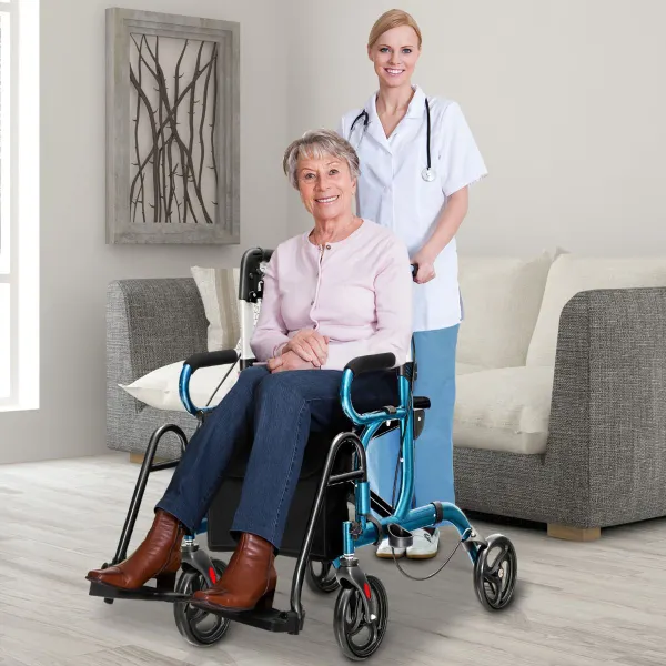 Déambulateur 2 en 1 Pliable avec Siège, Dossier Réversible et Support Parapluie