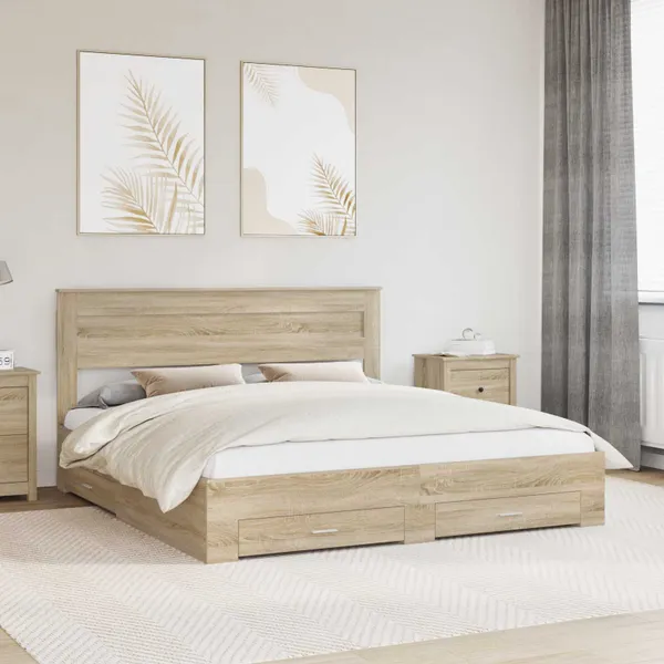 Estrutura da Cama com cabeceira Carvalho Sonoma 200 x 200 cm