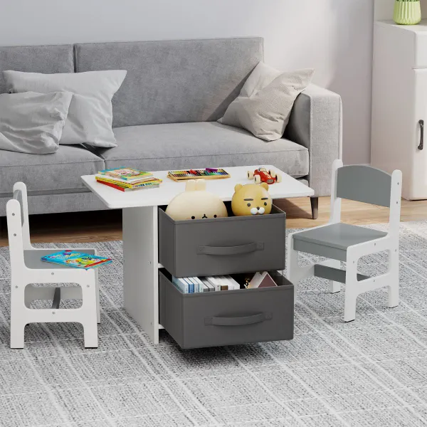 Ensemble Table et 2 Chaises pour Enfants avec Paniers de Rangement Amovibles