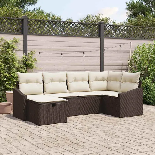 Conjunto de Sofás com almofada 6 pcs Marrom e Creme vime PE