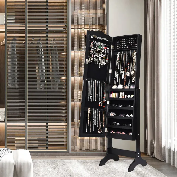 Armoire à Bijoux avec Miroir Inclinaison Réglable Meuble de Rangement avec Serrure Organiseur pour Bagues Colliers Boucles