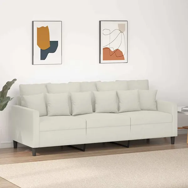 Sofá de 3 lugares 180 cm veludo cor creme