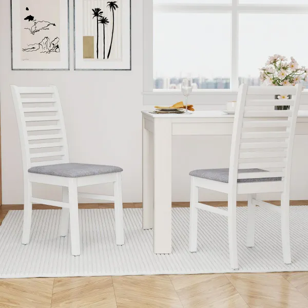 Lot 2 Chaises Salle à Manger Bois Massif Dossier Haut Blanc