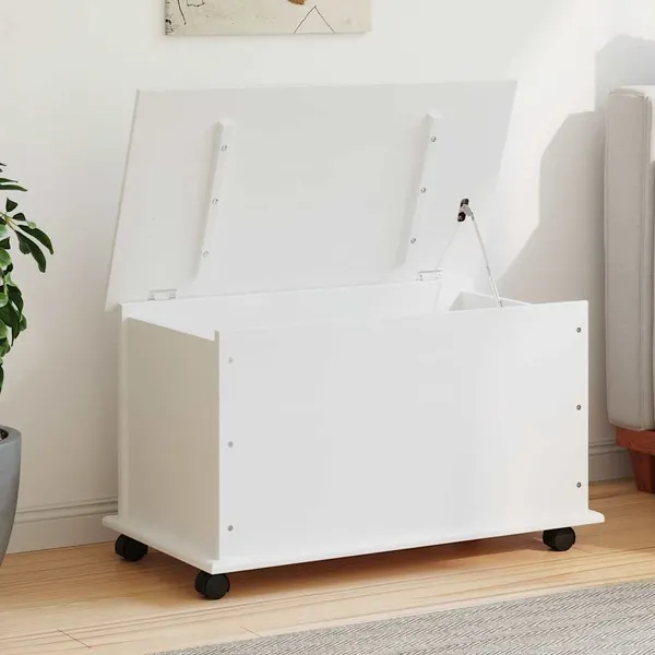 Arca arrumação c/ rodas ALTA 73x39,5x43 cm pinho maciço branco
