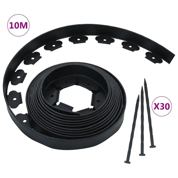 Borda de relvado flexível com 30 pinos 10 m 5 cm