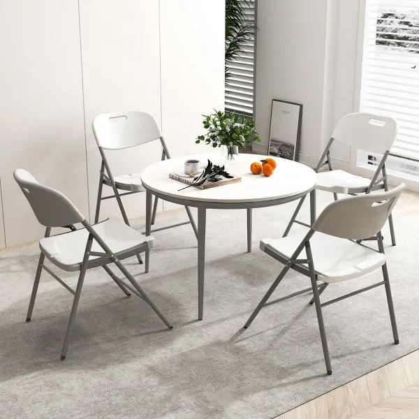 4 Sillas Plegables Asientos de Plástico Portátiles con Estructura de Metal y Manija de Transporte 58 x 45,5 x 84 cm