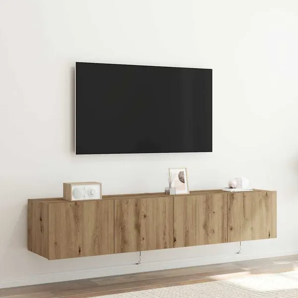 Armário de TV de Parede com LED 2 pcs Carvalho Artesanal