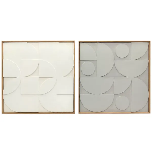 Decoração de Parede em Madeira 3D Conjunto de 2 Peças de Parede 80 cm com Padrões Geométricos Decoração Moderna para Sala Quarto Corredor Branco