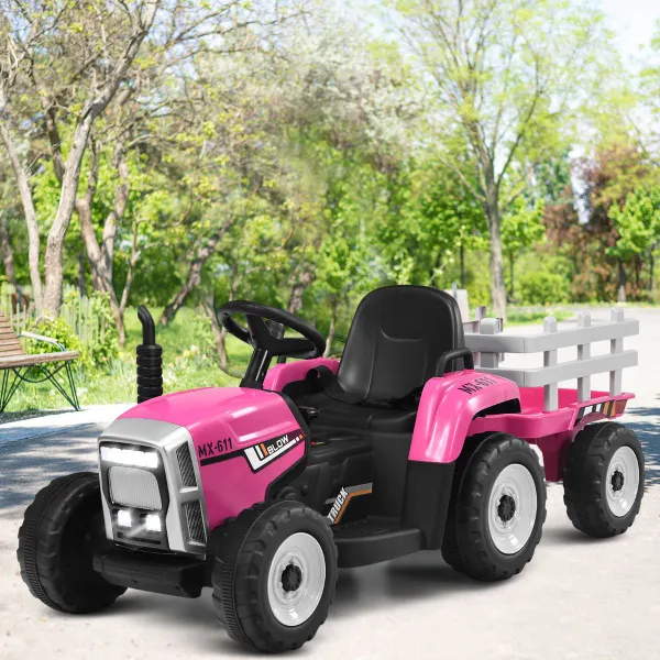 Tractor con Remolque para Niños con Mando 2.4 G 3 Marchas y Luces LED hasta 30kg