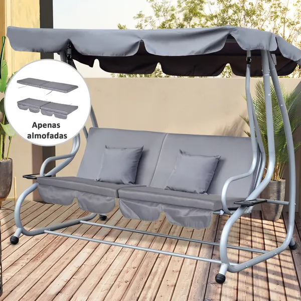Conjunto de 2 Almohadillas para Baloiço Almohadillas de reemplazo para Baloiço 162x47x7 cm Almofada de Assento y Encosto de 3 Lugares para Jardín Varanda Pátio gris