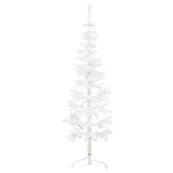 Meia árvore de Natal fina com suporte 150 cm branco