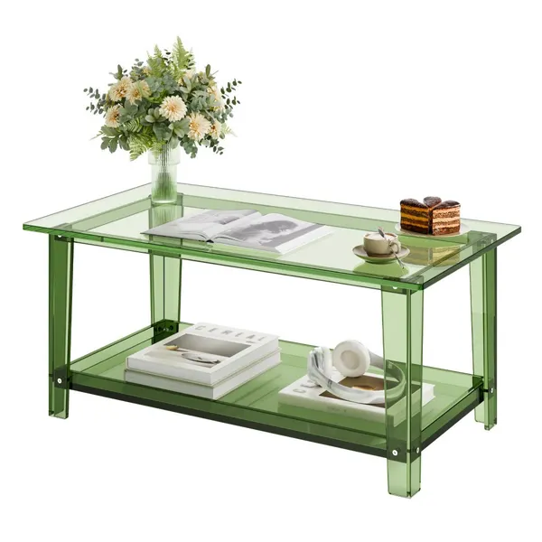 Mesa Centro Acrílico 2 Níveis 50x80x40cm Verde Prateleira