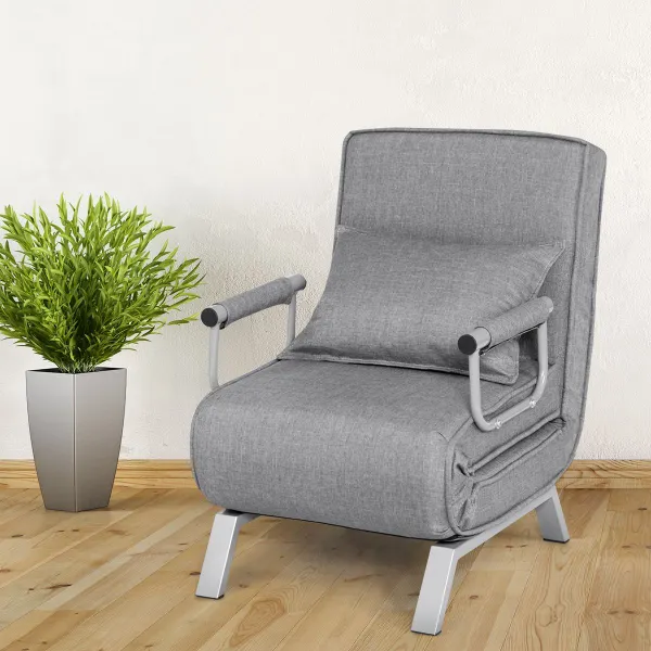 Sofá-Cama Individual Dobrável Multifuncional com Encosto - Cinzento 56x54x83cm