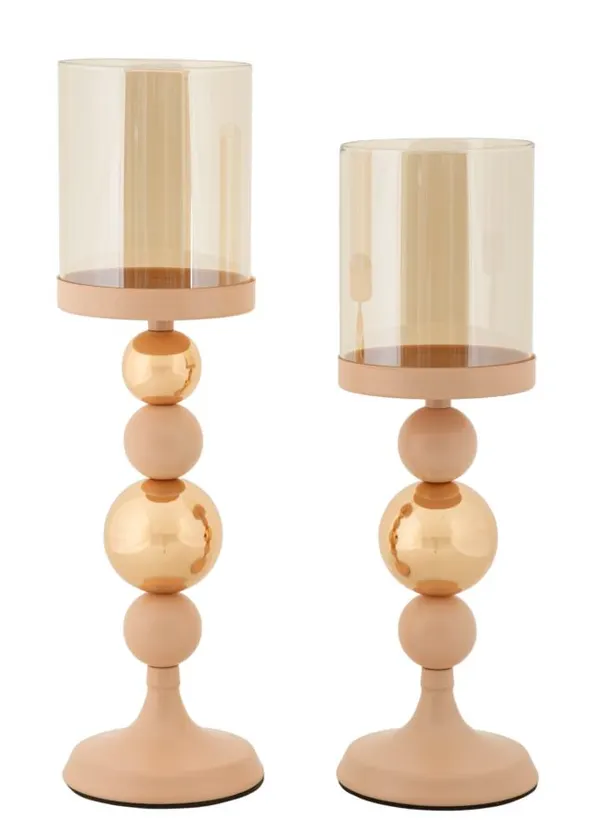 Portavelas Glassy Rosa Set 2 Pz Ø 10x32-10x36 cm