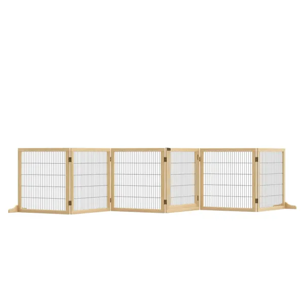 Barreira de Segurança para Cães de Madeira Dobrável para Escadas e Portas Grade para Cães Pequenos e Médios com 6 Painéis com Suporte de Pé para Interiores 432x36x70 cm Madeira