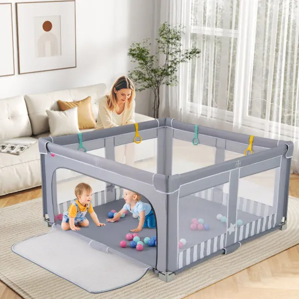 Parque Infantil Grande 150x150 cm Dobrável com Porta com Fecho de Correr e 50 Bolas Oceânicas