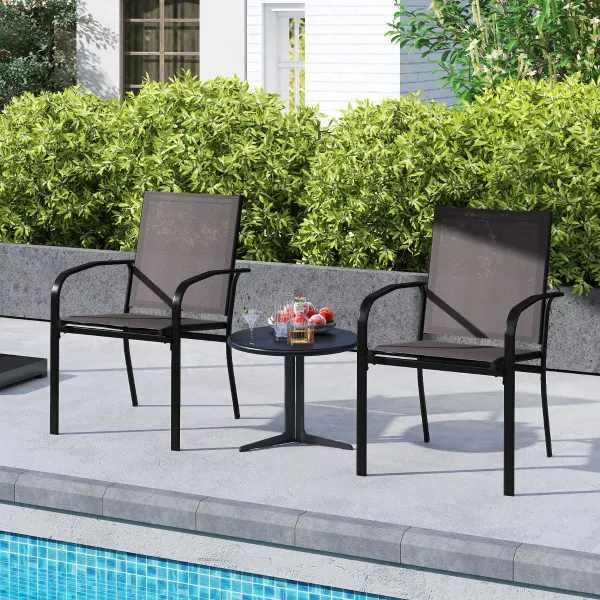 Lot de 2 Chaises de Jardin Empilables Dossier Haut Assise Large Accoudoirs 61x57,5x89cm