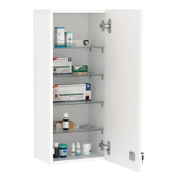 Armário de Medicamentos de Parede de 5 Níveis com Prateleiras Ajustáveis de Vidro Fechadura e 2 Chaves para Casa de Banho Cozinha 30x20x70 cm Branco