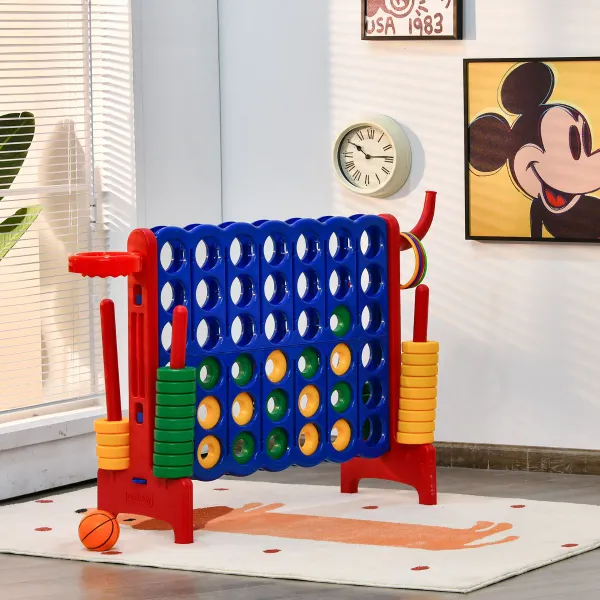 Jogo Conecta 4 Gigante 74 cm com Cesto e Lançamento de Anéis 42 Peças