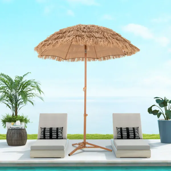 Parasol Tiki 200 cm avec Base Pliable | Style Hawaïen pour Plage et Jardin