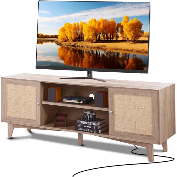 Suporte de TV rattan 191cm design boho carvalho