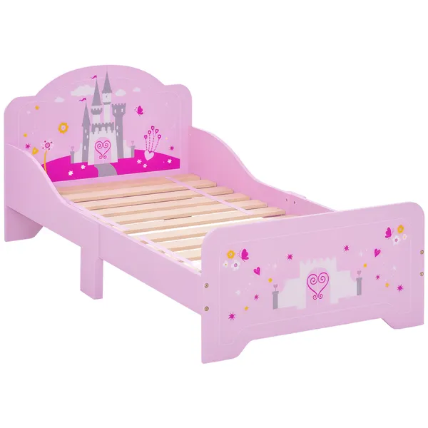 Cama Infantil acima de 3 Anos Cama para Crianças de Madeira com Barreira de Proteção Carga Máx. 50kg 143x73x60cm Rosa