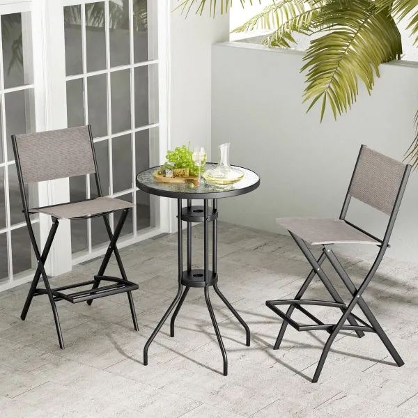 Ensemble 2 Chaises Hautes Pliables avec Structure Métallique et Repose-Pieds pour Balcon Jardin Piscine 150kg