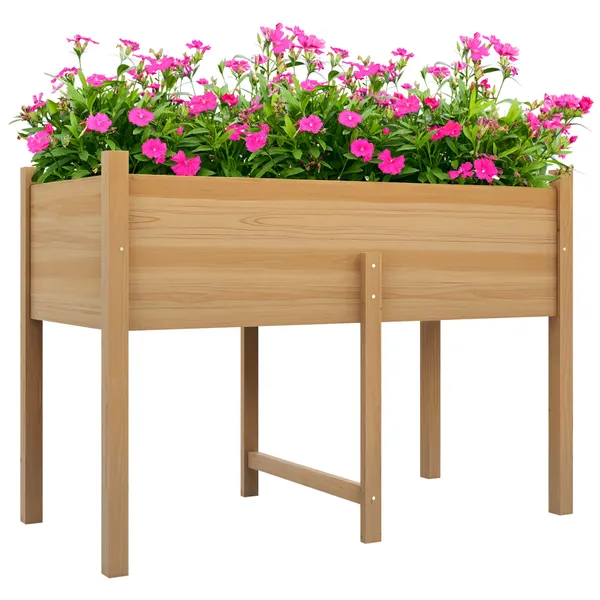 Horto Urbano Elevado Mesa de Cultivo em Madeira 115x55x80 cm Floreira de Cultivo com Tecido Não Tecido Carga 100 kg para Plantas, Flores e Legumes Natural